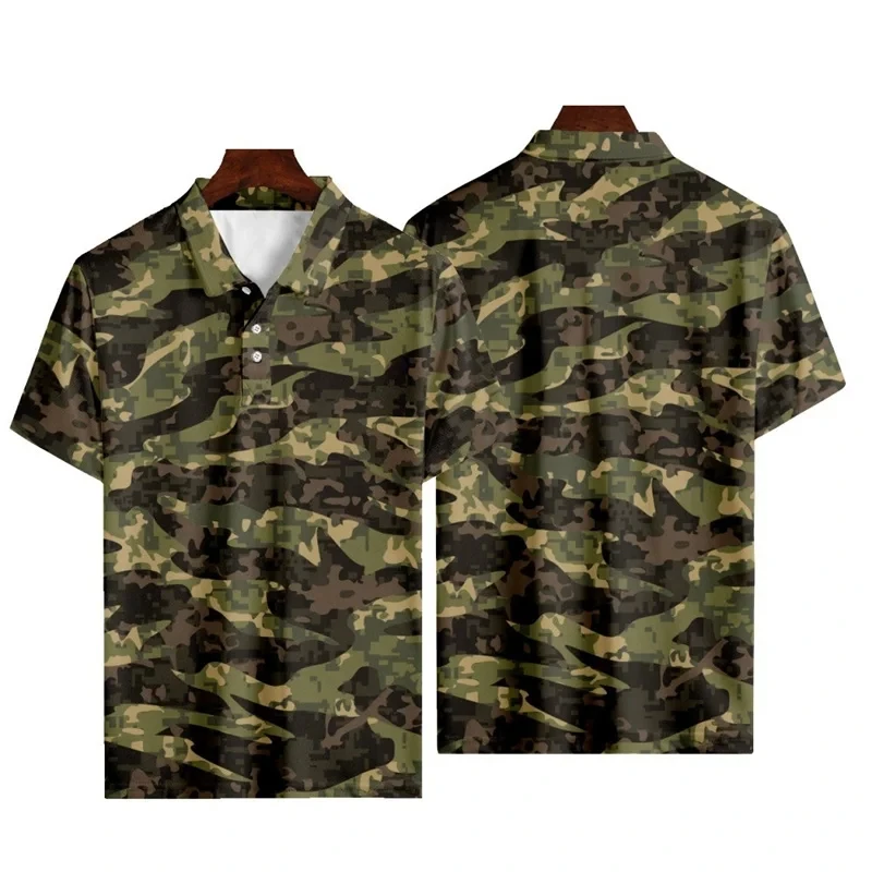 Hawaiian Camouflage Polo Shirt For Men Summer 3D Print Leaves Flower Short Sleeve Golf Polo Shirts Oversized Street Tops T Shirt