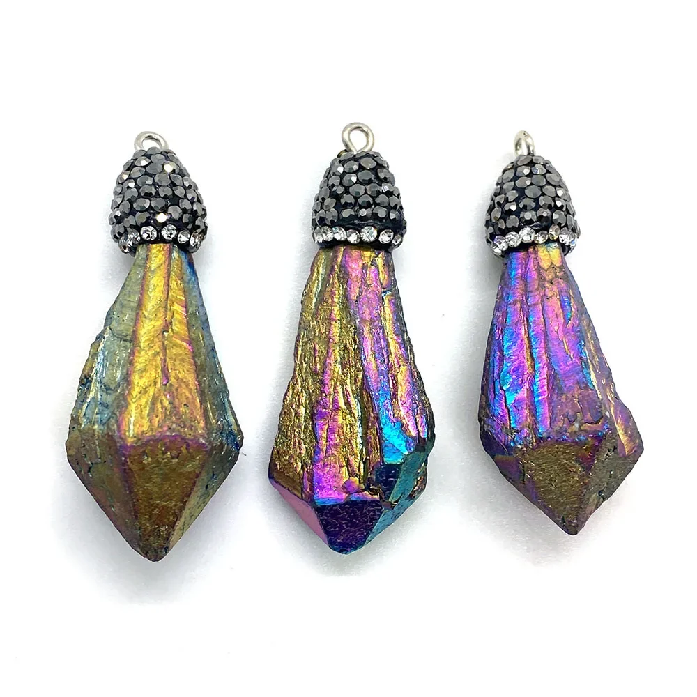 Natural Stone Crystal Irregular Pendant 10-55mm Inlaid Rhinestone Jewelry Charm Fashion DIY Necklace Earrings Bracelet Accessory