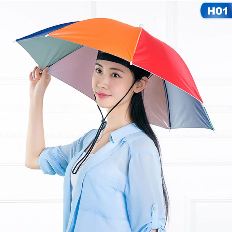 Portable Rain Umbrella Hat Outdoor Fishing Sunshade Waterproof Camping Headwear Beach Head Hats 55-95CM Convenient Sun Cap