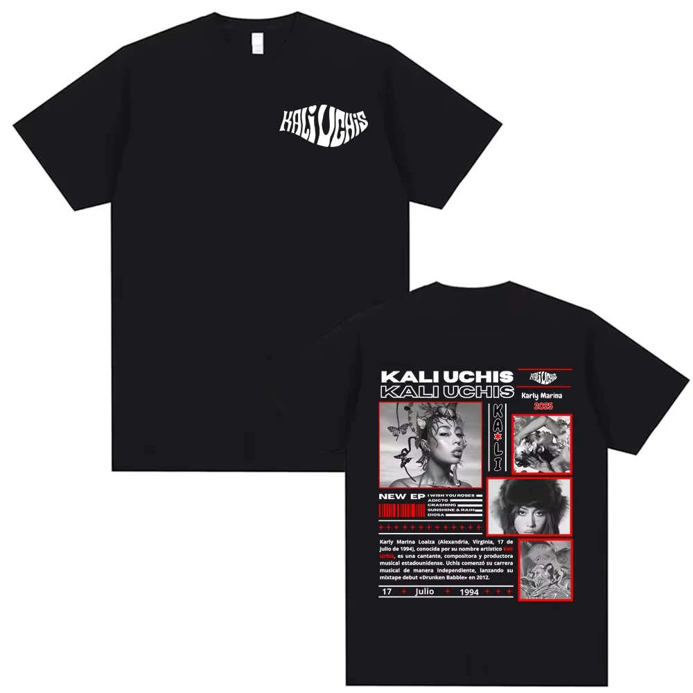 Camiseta con estampado de cantante Kali Uchis Karly Marina Tour 2025, ropa informal de algodón para hombre y mujer, camisetas cómodas, camiseta Vintage de moda