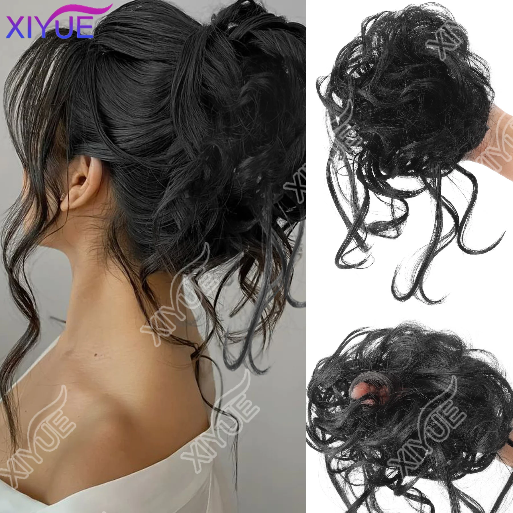 

XIYUE Синтетический элегантный грязный вьющийся эластичный пучок для волос с резинкой, пушистый, легко стильный, подходит для ежедневного использования, плетеный пучок для волос