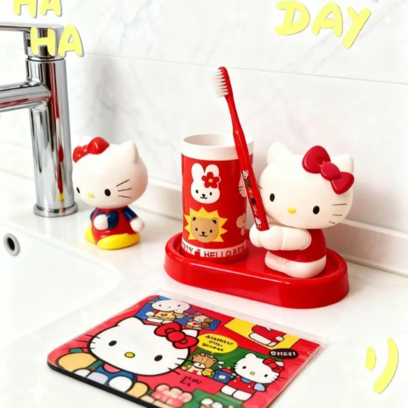 Sanrio New Hello Kitty Kawaii Anime Cartoon Wash Up Suit Toothbrush Mouthwash Cup Fashion Cute Trend Gifts for Girls Sweetness