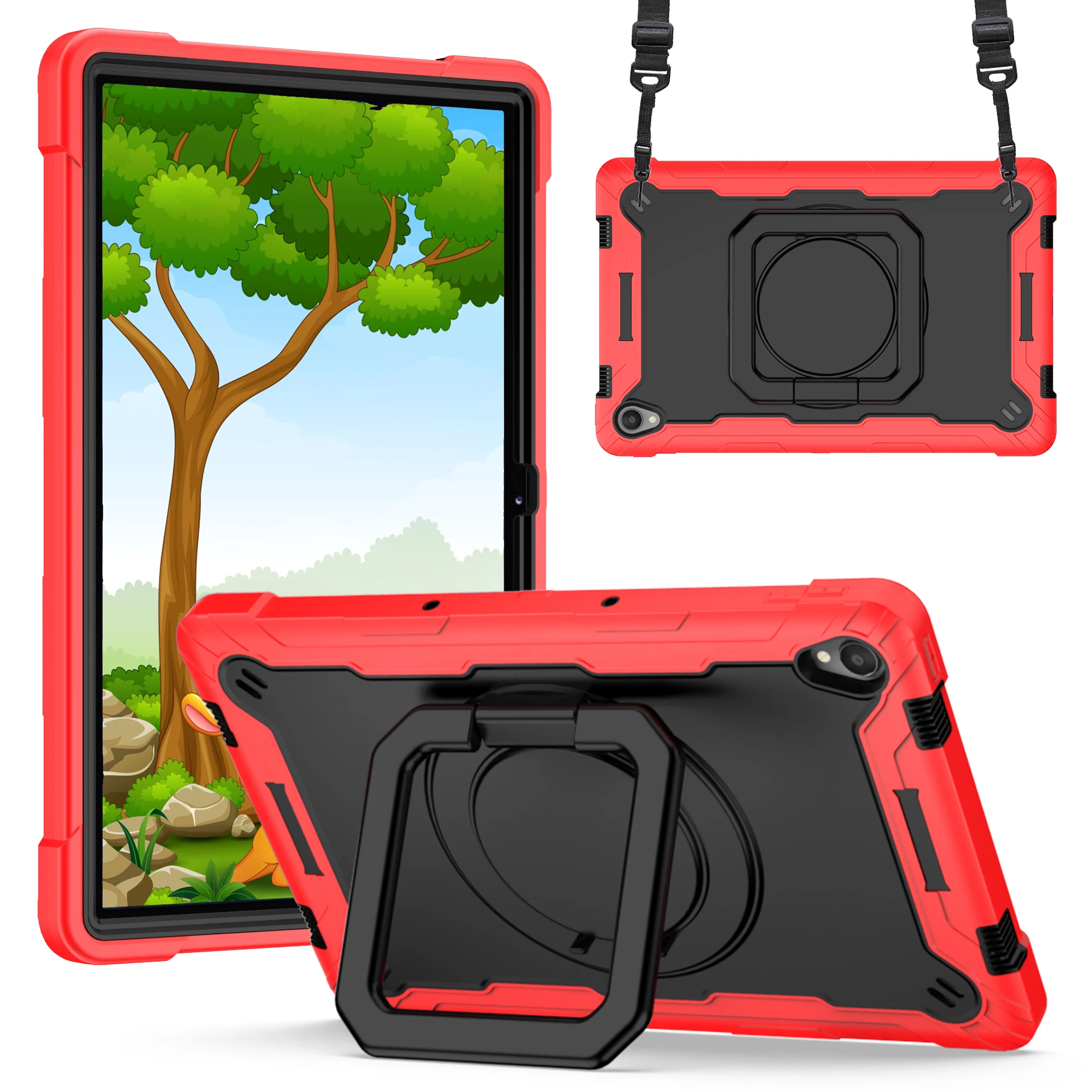 case for Lenovo Tab P11 (TB-J606F), 360° swivel stand, contrasting design, with adjustable shoulder strap