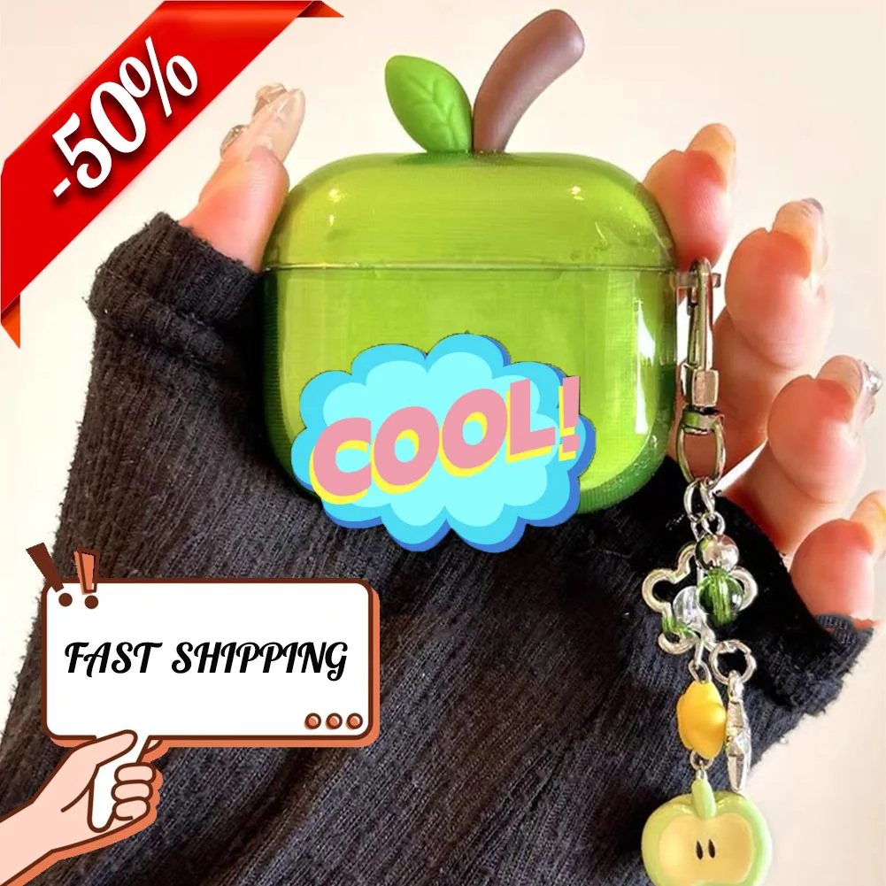 حافظة حماية جديدة من مادة TPU على شكل أبل لأجهزة AirPods 4 Pro 2 بتصميم واقعي شفاف مع هدية على شكل ورقة شجر أخضر/أحمر لأجهزة AirPods