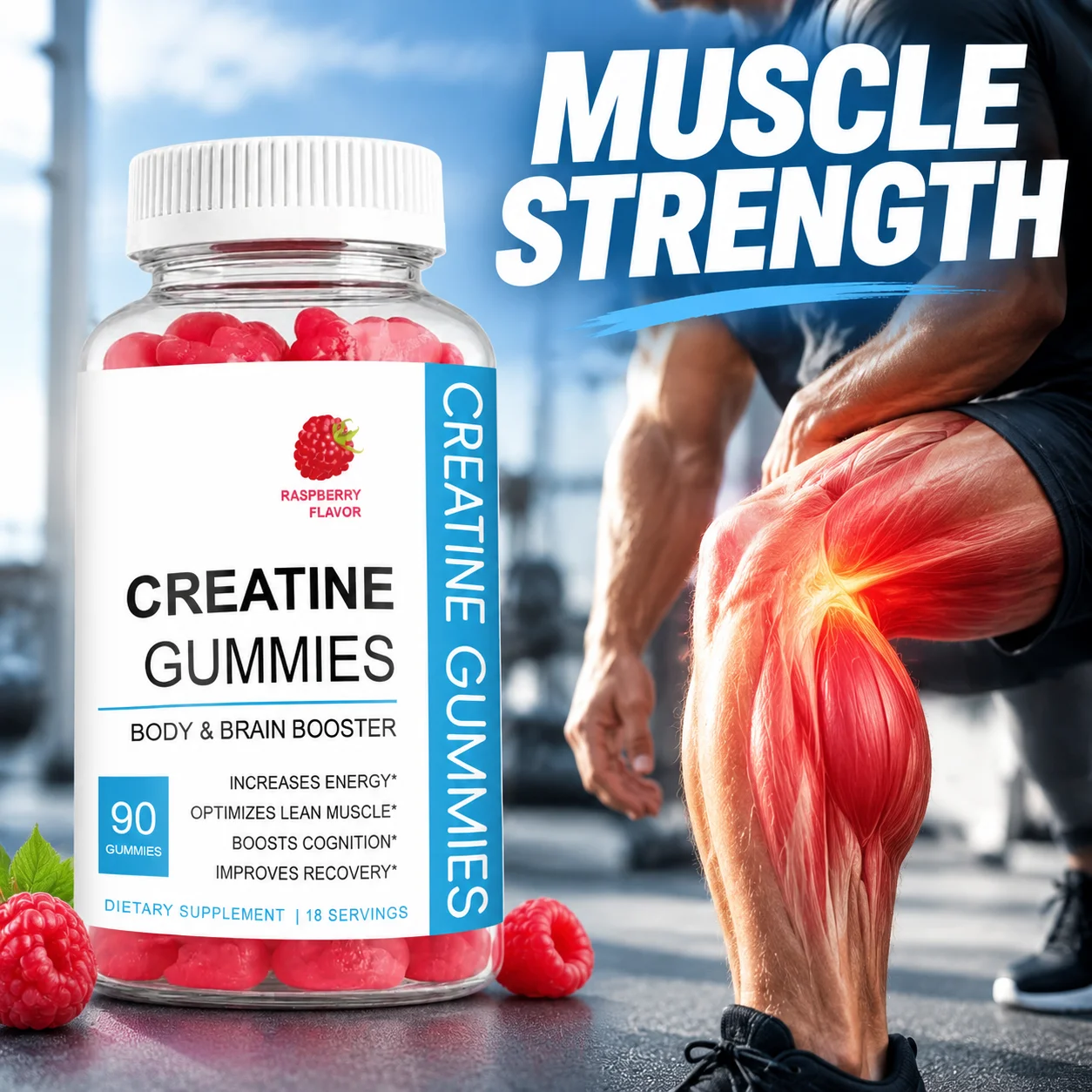 Creatine Gummies Boost Muscle Strength Promote Muscle Recovery Enhance Mental Clarity Using Creatine Monohydrate Supplement 90ct