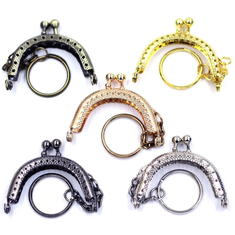 Multicolor Mini Metal Arc Purse Frame with Key Chain Key Ring Kiss Clasp for Coin Bag Clutch Buckle 4/5cm Accessories Hardware