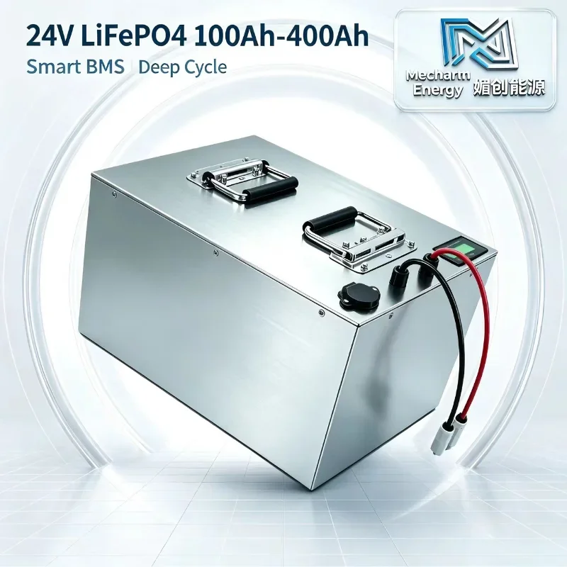 24V 80Ah-450Ah LiFePO4 Battery Pack, Integrated BMS, Deep Cycle Storage Power Supply for Off-Grid Solar System, Welding Equipmen