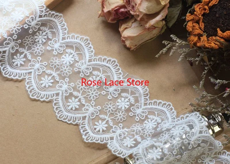 5 yards flower embroidery Lace Trim, floral tulle lace trim, For Doll Dress, Bridal Hairband, Gown Deco, Width 3.15‘’