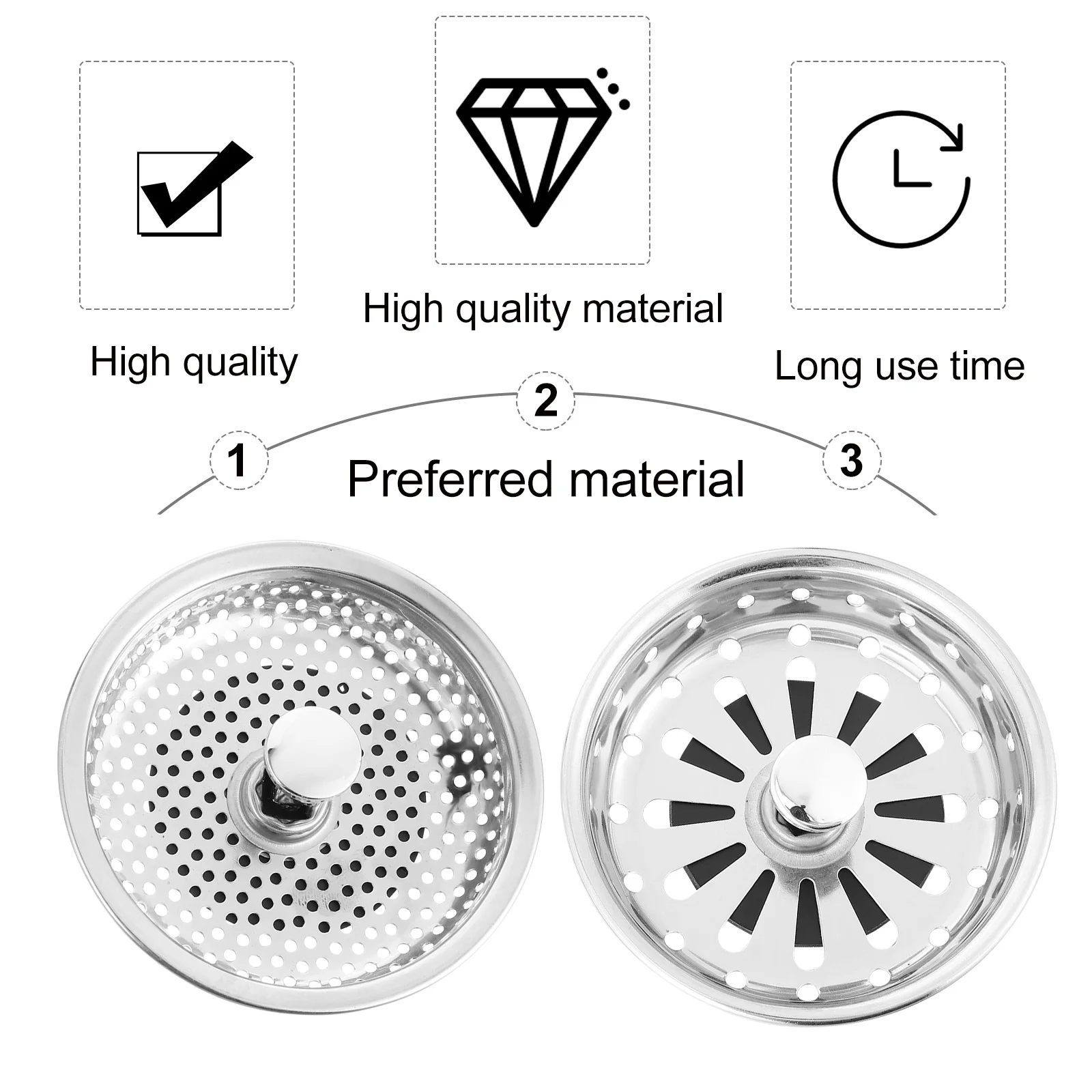 

2pcs Stainless Steel Drain Cover Filter For Bathroom Kitchen Tub Shower Floor Hair Stopper Catcher Rust Proof Silicone In-Mold