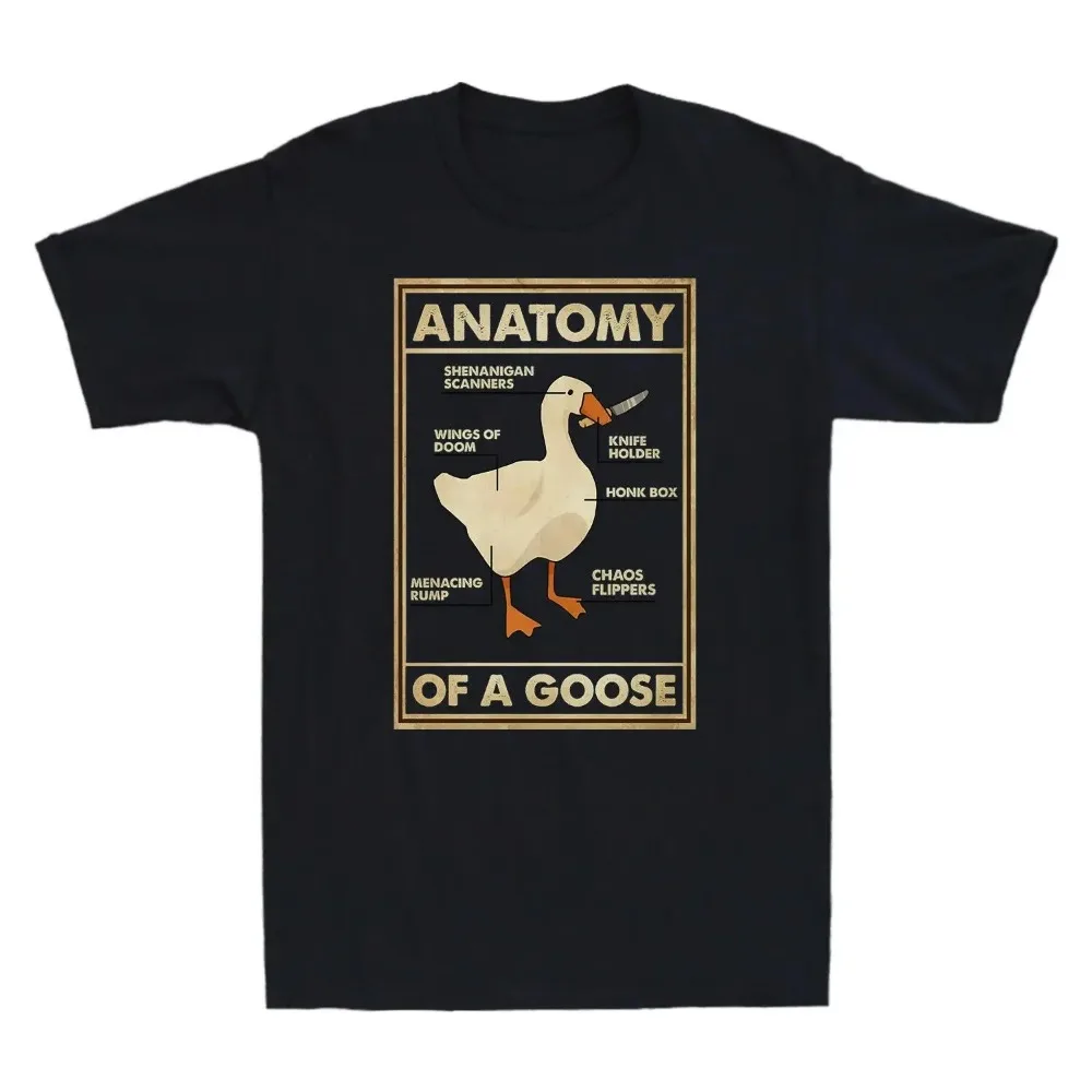 Anatomy Of A Goose Funny Duck Graphic Gaming Gamer Vintage Men\'s Black T Shirt Harajuku Gothic Men Tshirt Ullzang Streetwear Top