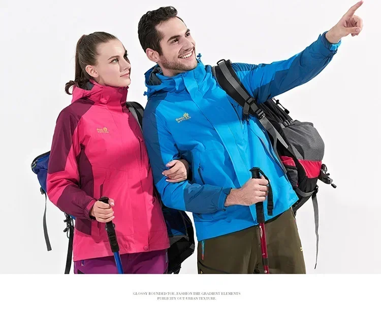 Men's three-in-one jacket two-piece detachable windbreaker waterproof fishing suit for warmth plus-size hiking clothes for women