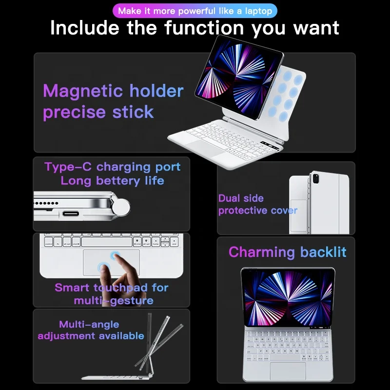 Magic Keyboard for iPad Pro 11 10.9 Inch Air 4 5 Tablet Laptop Smart Keyboards Case Cover Magnetic Backlight Touchpad