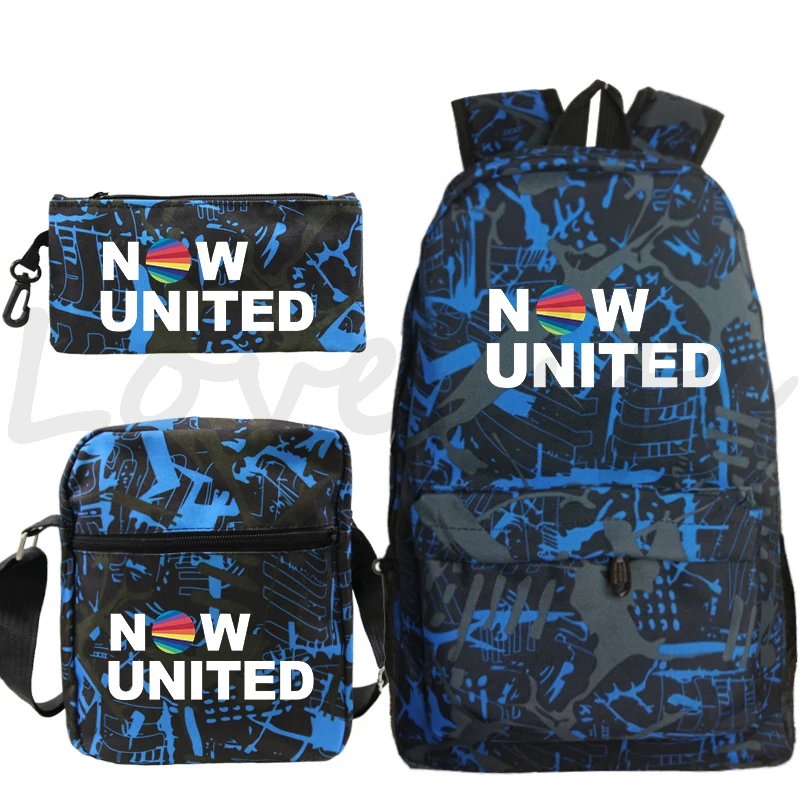 Mochila Now United Prints Backpack 3 Pcs Set Knapsack for Teenagers Bookbag Girls Boys School Bags Travel Bagpack Daily Rucksack