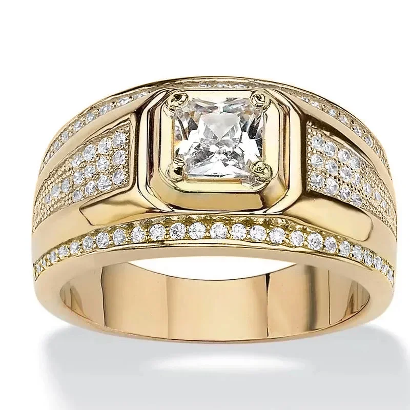 CAOSHI Fashion Gold Color Finger Ring for Men Luxury Bright Zirconia Jewelry for Engagement Ceremony Gorgeous Accessories Gift