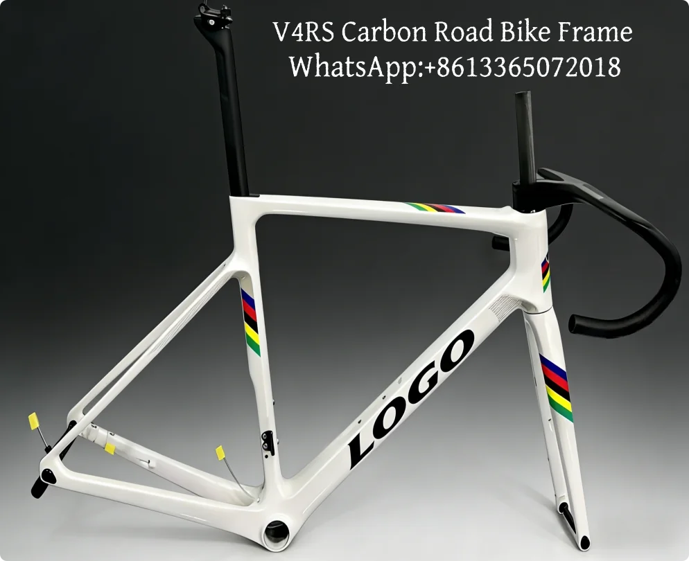 Ultraleichter Rennrad-V4Rs T1100 Carbon-Rahmenset mit Lenker und Scheibenbremse, Weißer Fahrradrahmen