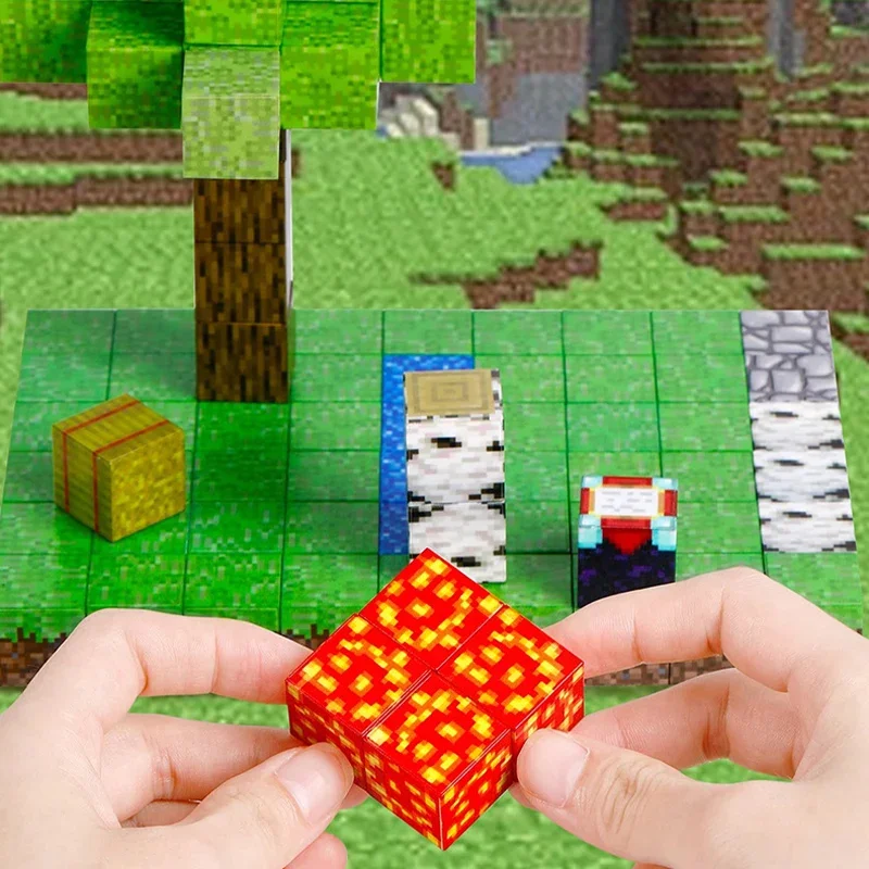 مكعبات بناء مغناطيسية عشوائية ألعاب بناء عالم الألغام صبي فتاة لتقوم بها بنفسك مكعبات مونتيسوري الحسية هدية تعليمية للأطفال الصغار
