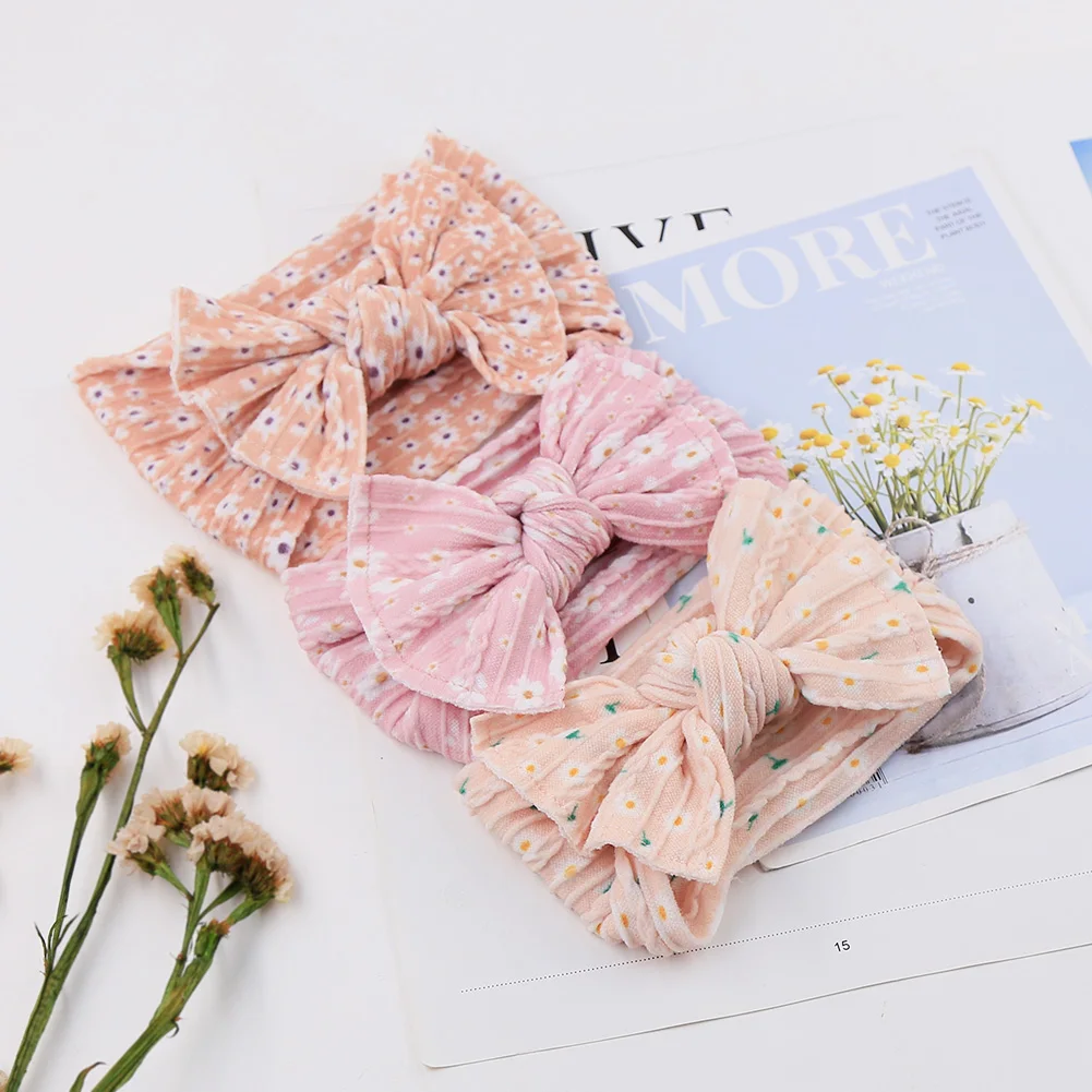 3Pcs/Lot Nylon Flower Print Bow Headbands for Infant Baby Girls Eastic Hairbands Kids Daisy