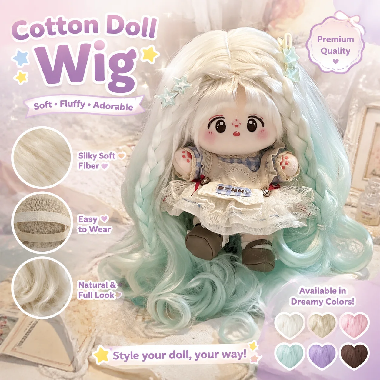 20 Cm Cotton Doll Wig Gradient Purple Long Wavy Plush Doll Replacement Hair Handmade Diy Accessories For Adult Collectors