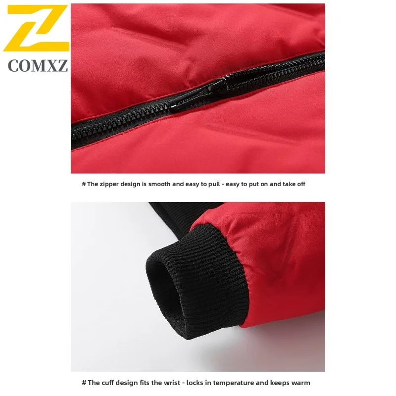 COMXZ Men Down Jacket Classic Baseball Collar Outdoor Working Windproof Coat White Duck Down Hiking Lightweight Winter Garment