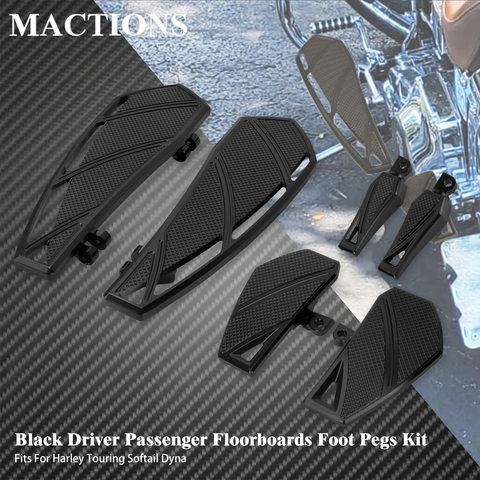 Motorcycle Driver Passenger Floorboards FootPegs Kit Front Rear Pedal Footrest For Harley Touring Electra Street Glide Softail
