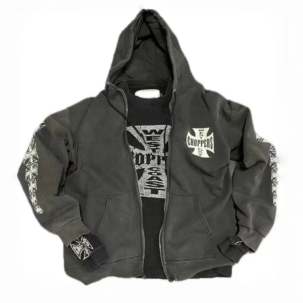 غسلها سترة الكراك الصليب الطباعة الساحل الغربي المروحيات البلوز الرجال النساء مقنعين هوديي #1