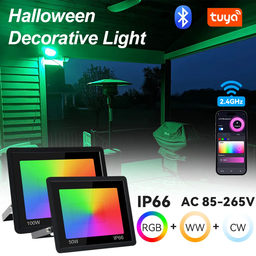 rgb-tuya-投光器アプリ制御調光可能なクリスマス装飾ライト-50-ワット-100-ワット屋外防水パーティーハロウィン雰囲気スポットランプ