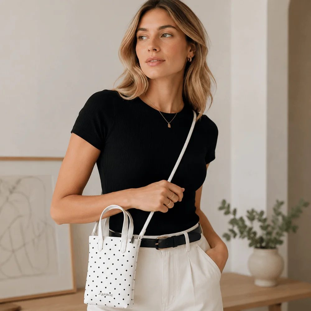 Casual Y2K Mini Phone Bag Polka Dot Heart Pendant Small Square Bag PU Leather Shoulder Bag - view 4