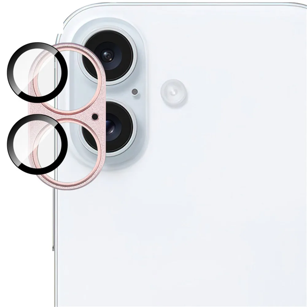 IMAK Para iPhone 16 Plus / 16 Película De Lente De Cámara Tapa De Lente De Metal + Protector De Lente De Vidrio Templado - Rosa