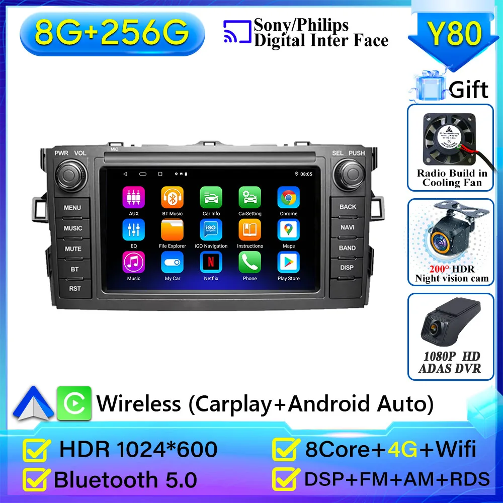 Voor Toyota Auris Corolla 2006-2012 Autoradio Navigatie GPS Android Auto Stereo Scherm Video Carplay Video Geen 2din Video
