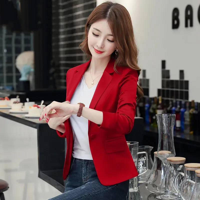 High Quality Autumn New Blazers Women Solid Color Office Ladies Short Blazer Jacket Elegant Single Blazer Coat  5XL W80