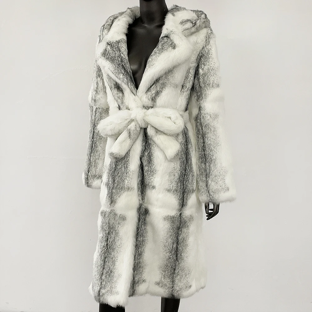OFTBUY Hooded Real Rabbit Fur Coat Warm Clothes for Women Real Fox Fur Coat Women's Parka with Natural Fur with Long Fur Jacket