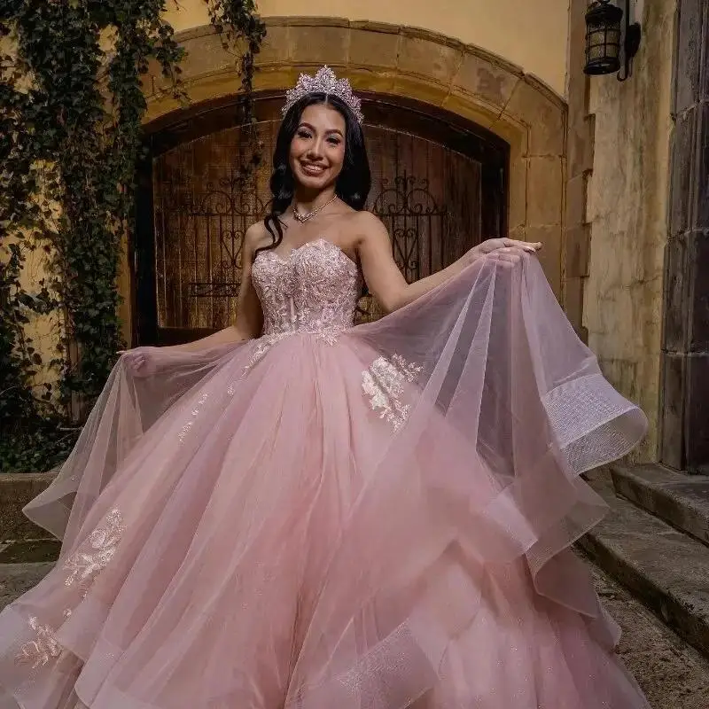 فساتين الأميرة تول Quinceanera ، يزين حبيبته ، فستان مزخرف بلا أكمام ، 15 عامًا