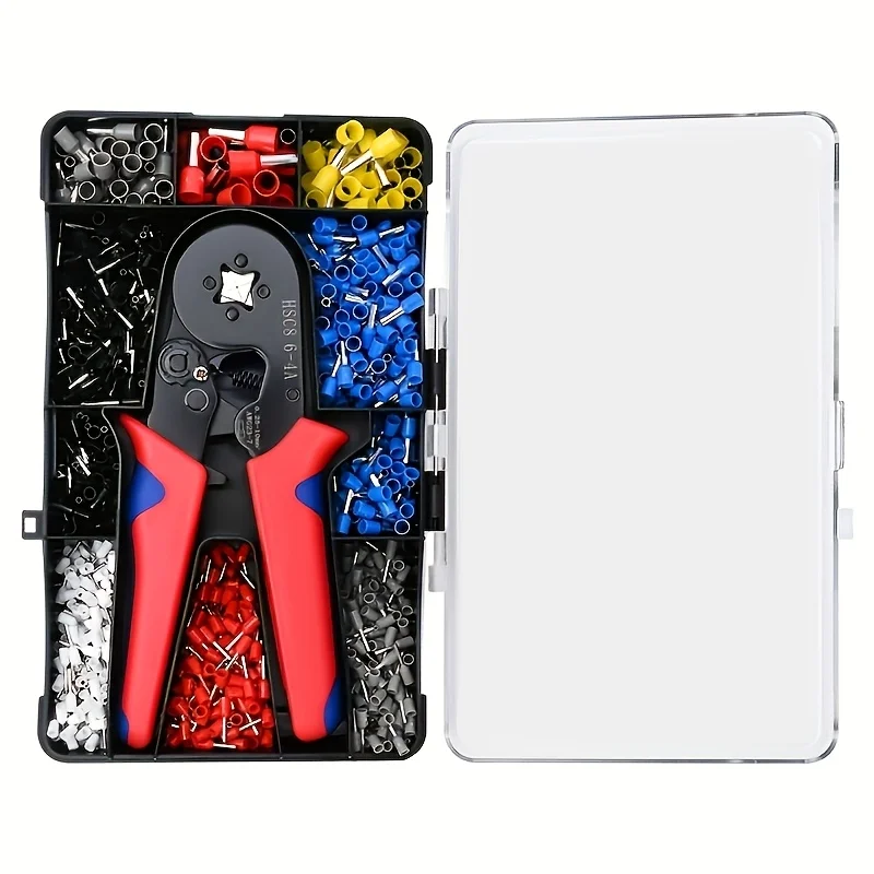 

[Горячий набор] Обжимные клещи с храповым механизмом Hsc8 + 1200 клемм | Медный контакт/огнестойкая изоляция | Подходит для кабеля 0,25–10 мм2 | Инструменты для ремонта электриков