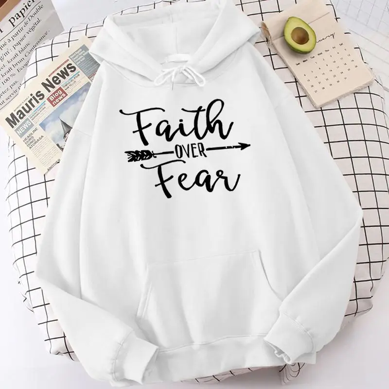 

Женский пуловер с принтом Faith Over Fear, осенне-зимняя нишевая новая повседневная толстовка с капюшоном