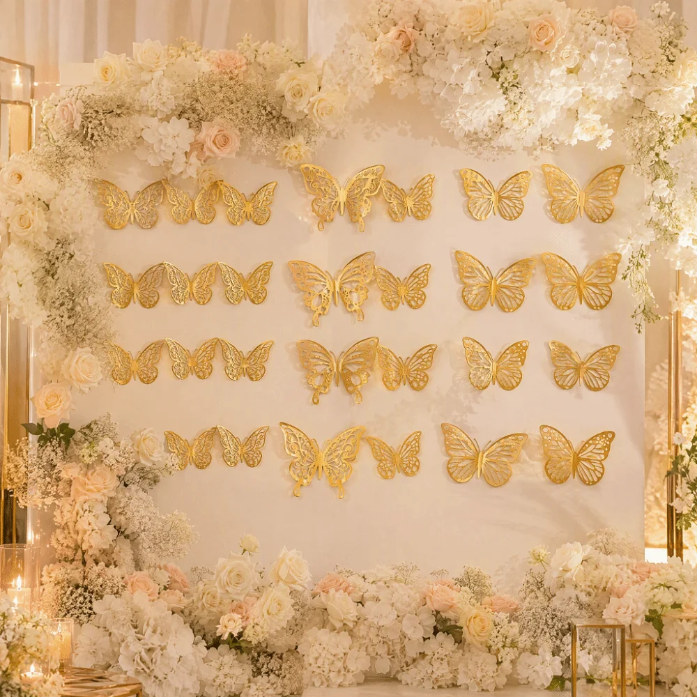 72Pcs Hollow Design Butterfly Wall Stickers Easy Cleaning 3 sizes 3D Butterfly Wall Decor Vivid Color 3D Butterfly Sticker