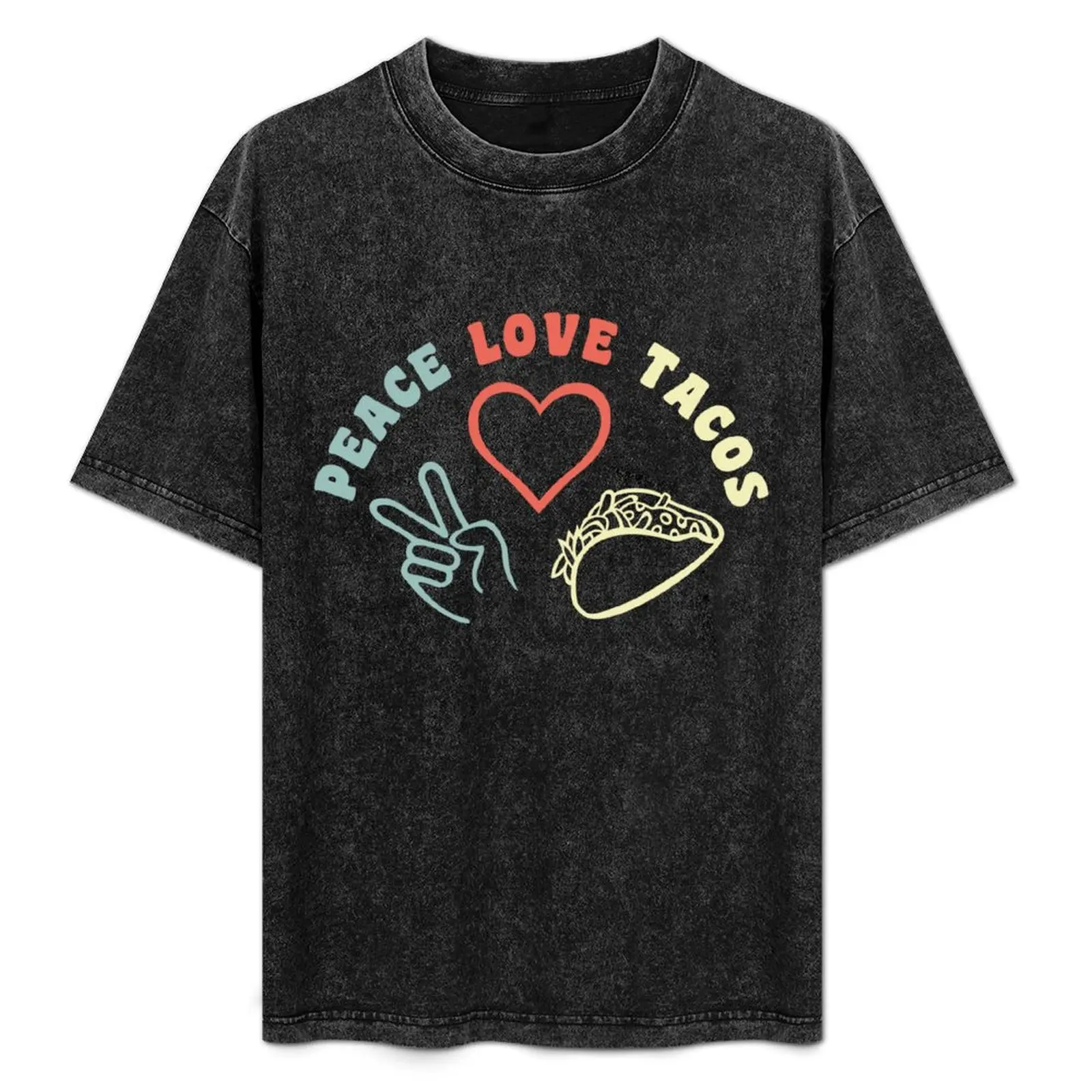 

Peace Love Tacos - Cinco de Mayo T-Shirt Minimalist Plain Crew Neck T-Shirt