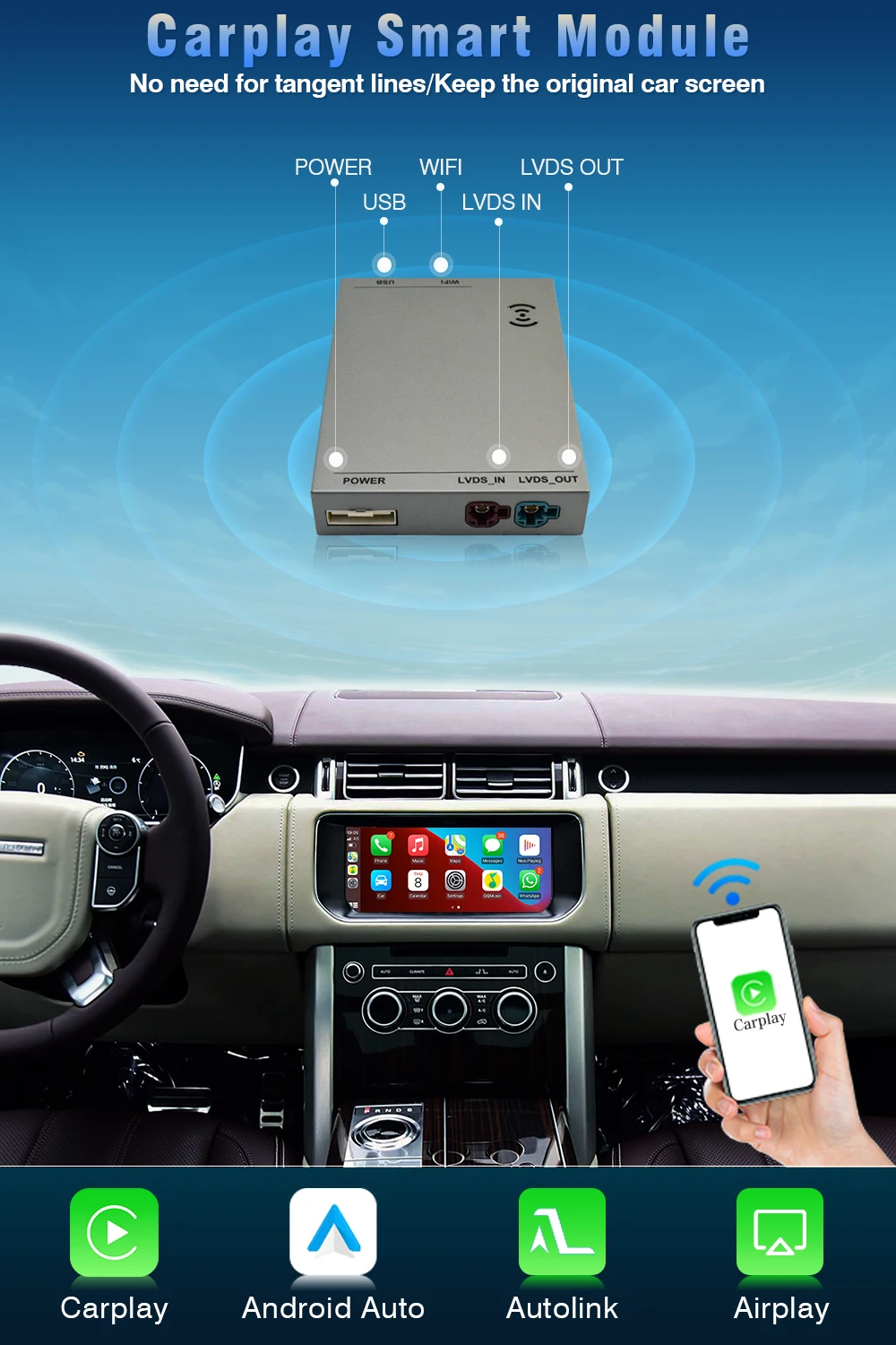 AUTOTOP Wireless CarPlay Airplay AI BOX für Land Rover Jaguar Bosch Discovery4 Evoque Freelander2 XE XF XJL Harman Android Auto – Detail 4