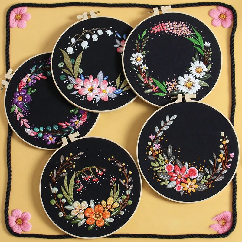 

Embroidery Kit Floral DIY Cross Stitch Art and Crafts with Needles 3D Wall Hanging Crafting Supplies Handmade Sewing Art Craft