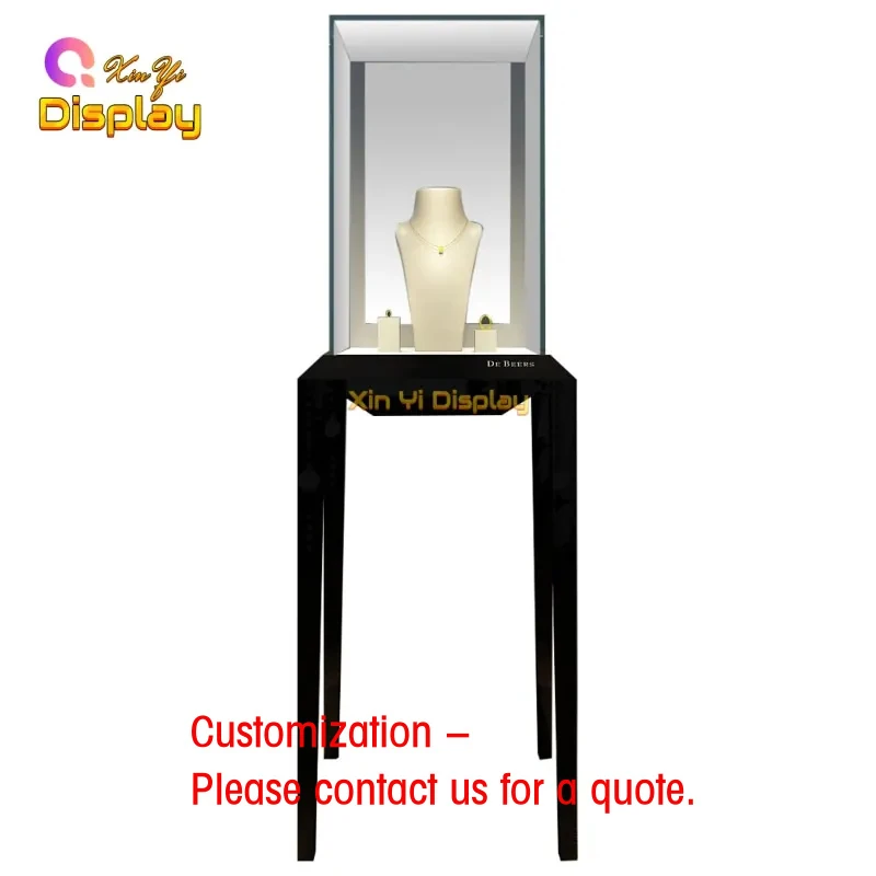 Vitrine de Joias Personalizada em Vidro Quadrado com LED, Expositor de Pedestal, Móvel para Loja de Joias, Showroom, Vitrine de Exibição