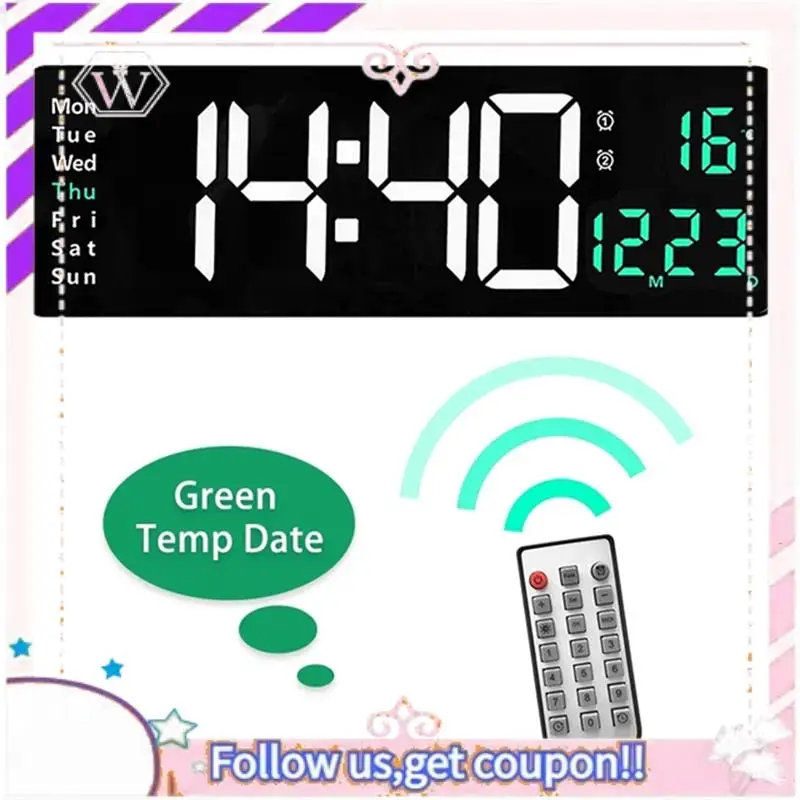 

Y74A-Large Digital Wall Clock Remote Control Temp Date Week Display Power Off Memory Table Clock Wall-Mounted Dual Alarms