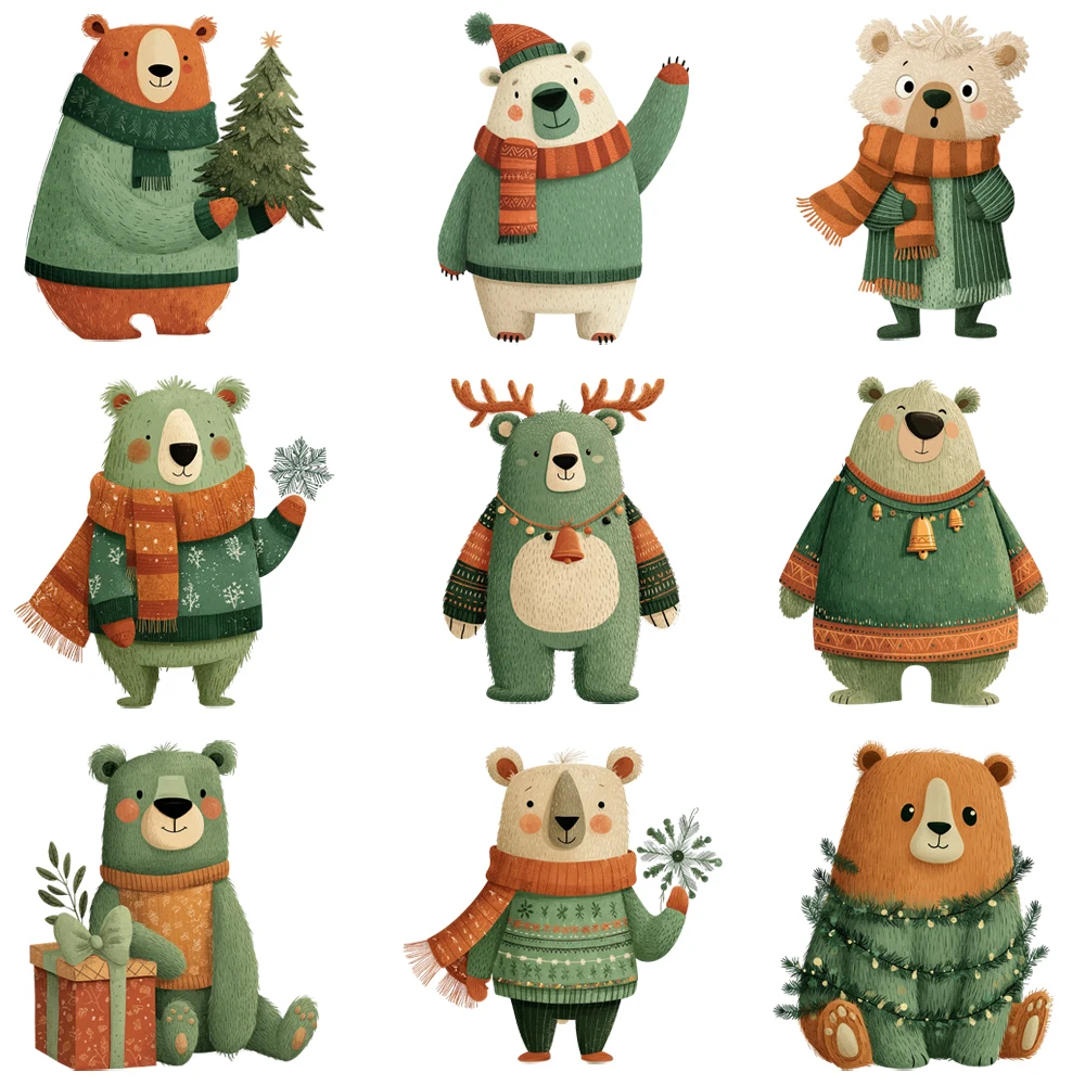 15cm Funny Merry Christmas Deer Bear Hat Iron On Transfer Sticker Diy DTF Heat Transfer Sticker T-shirt Clothes Decals