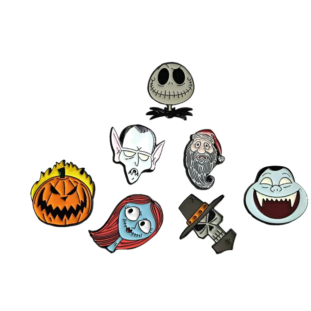 Classic Animated Movie The Nightmare Before Christmas Brooch Funny Cartoon Halloween Metal Badge Cute Lapel Pin Accessory