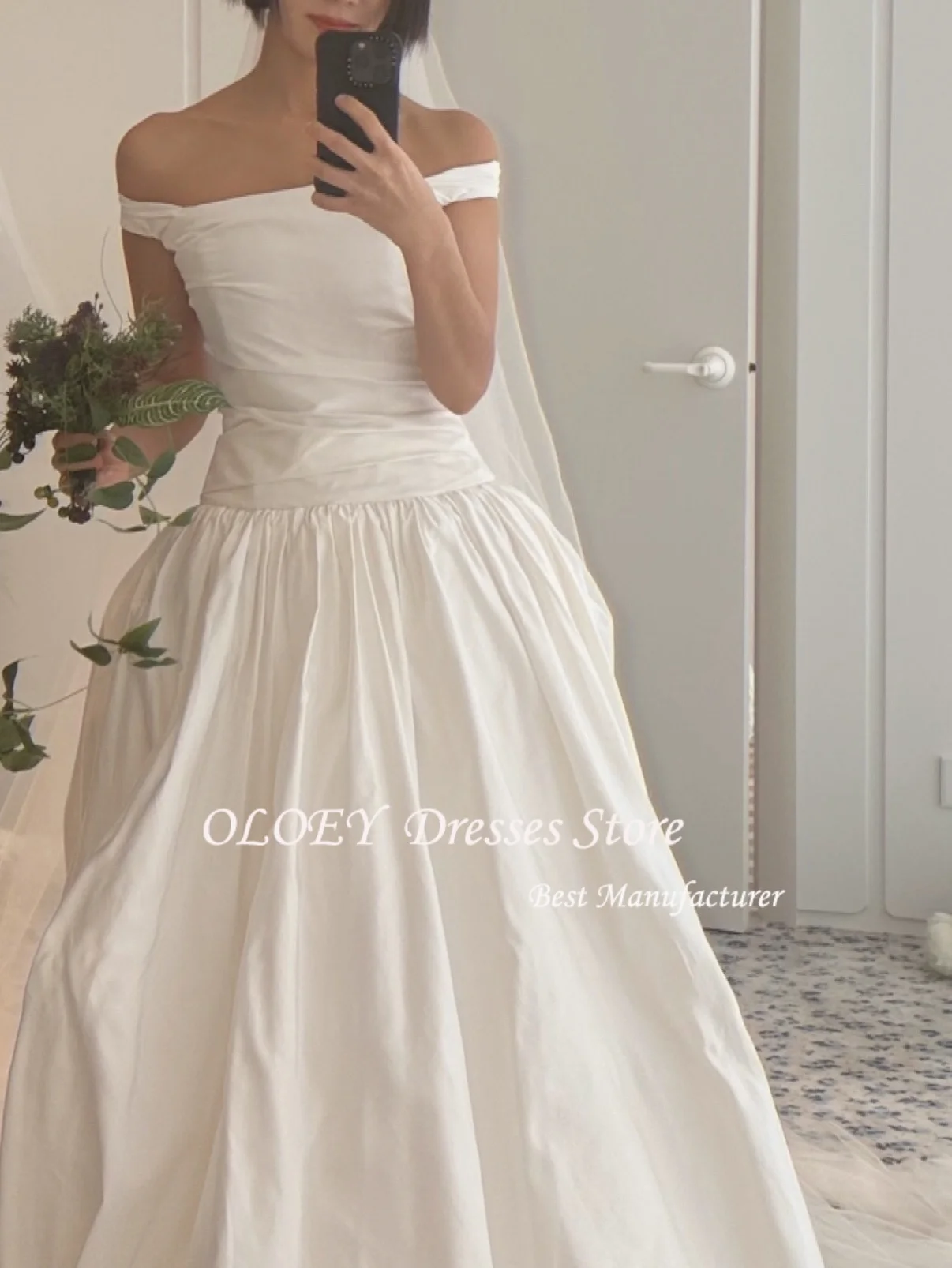OLOEY – robe de mariée coréenne, épaules dénudées, ligne a, Simple, en taffetas, dos nu, robe de soirée, personnalisée