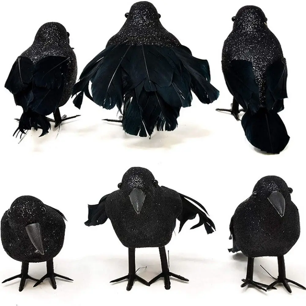 Artificial Crows Feathered Raven Lifelike Black Bird Halloween Ornament Haunted House Decor Handmade Model Party Event Supplies