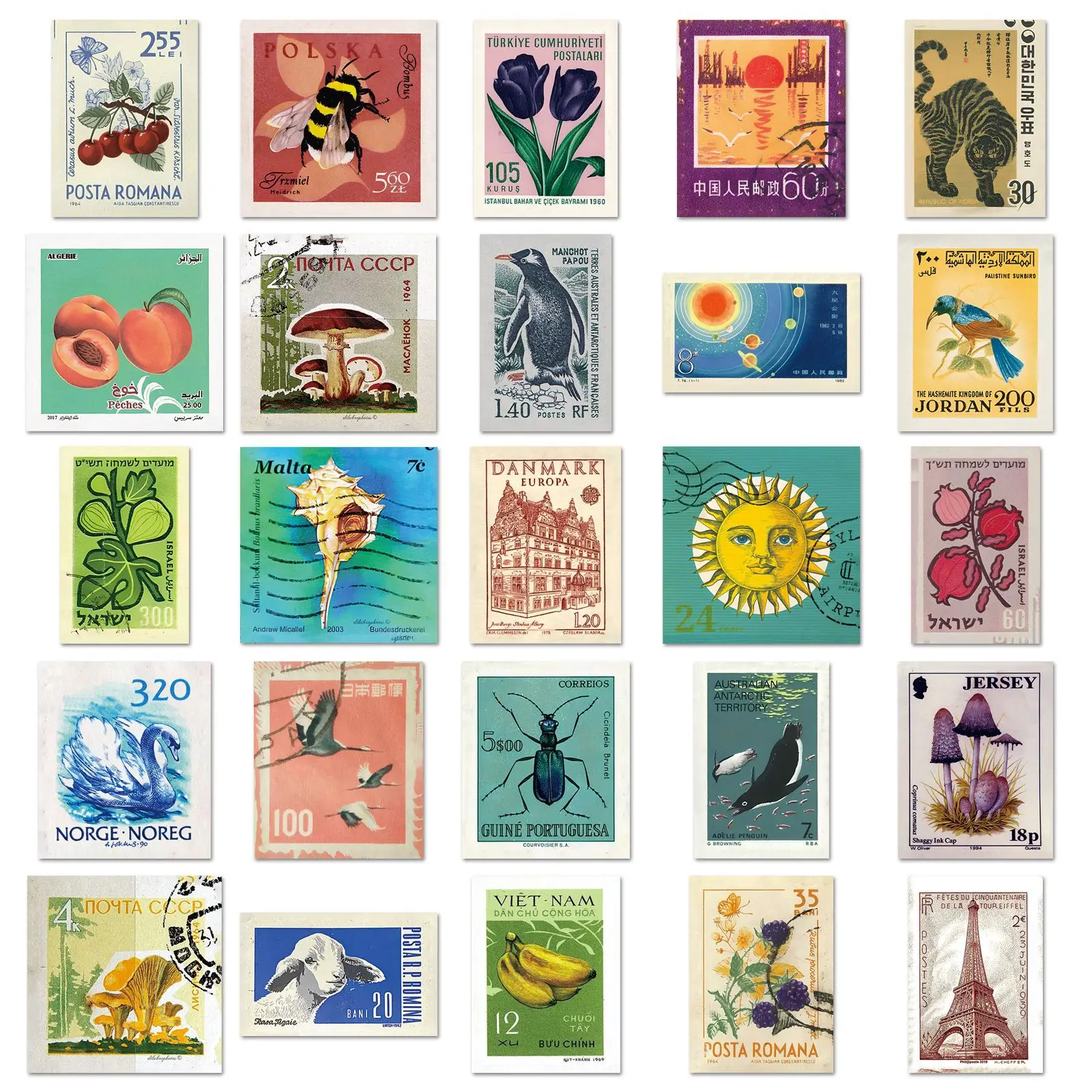 

50PCS Cartoon Stamps Retro Graffiti Decoration Stickers DIY Refrigerator Scrapbook Scooter Stationery Box Decoration Decal Toy