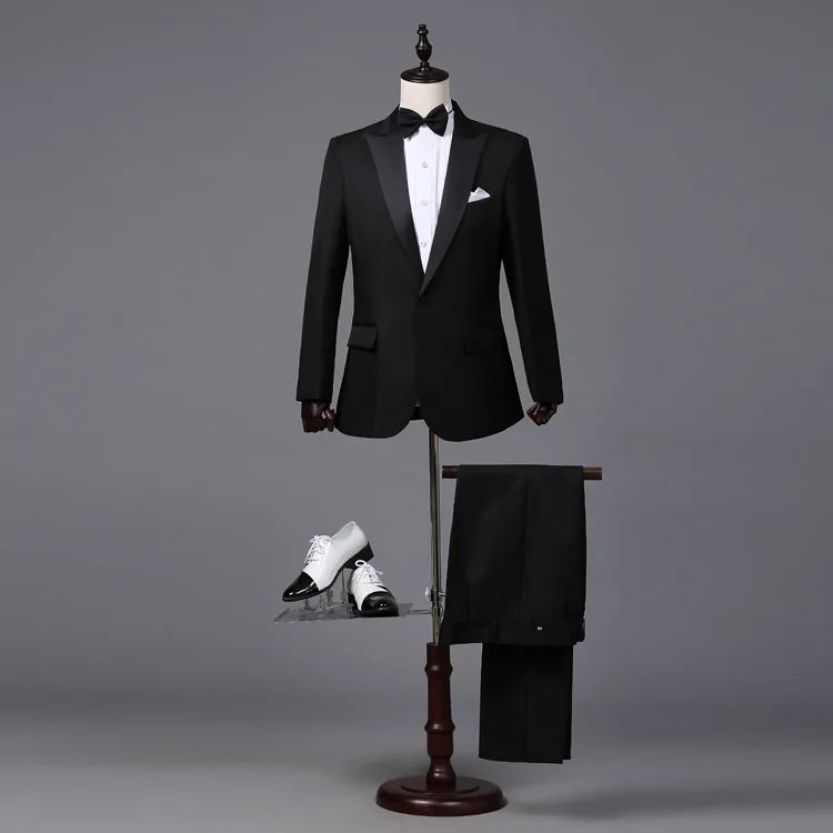 Casaco masculino formal, terno preto e branco, casaco de cauda andorinha, calça, corte europeia, traje Prince Stage, jaqueta de jantar, conjunto de casamento