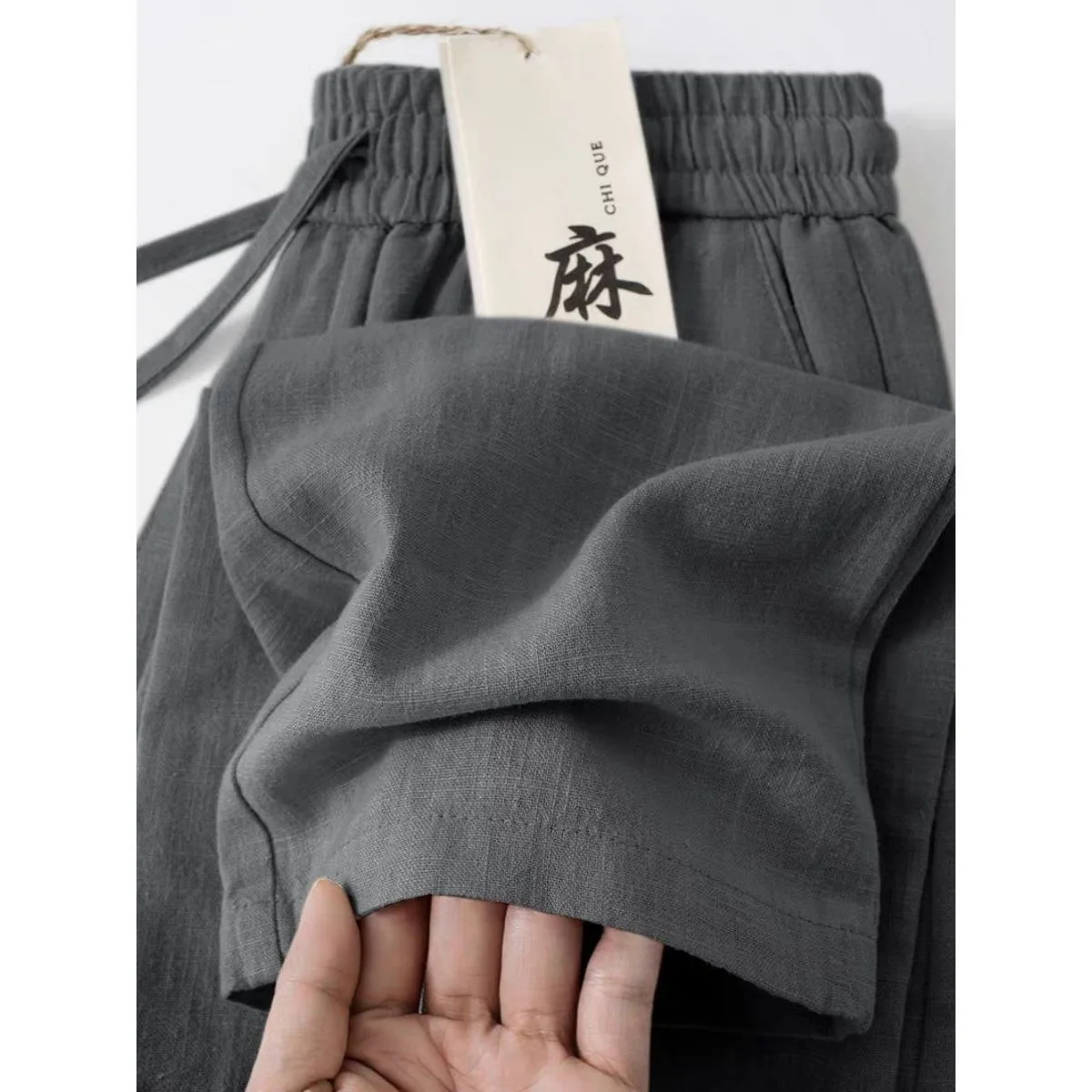 High Quality Premium Linen Men's Casual Pants Thin Cotton Linen Loose Fit Breathable Straight Leg Deep Grey Online Exclusive