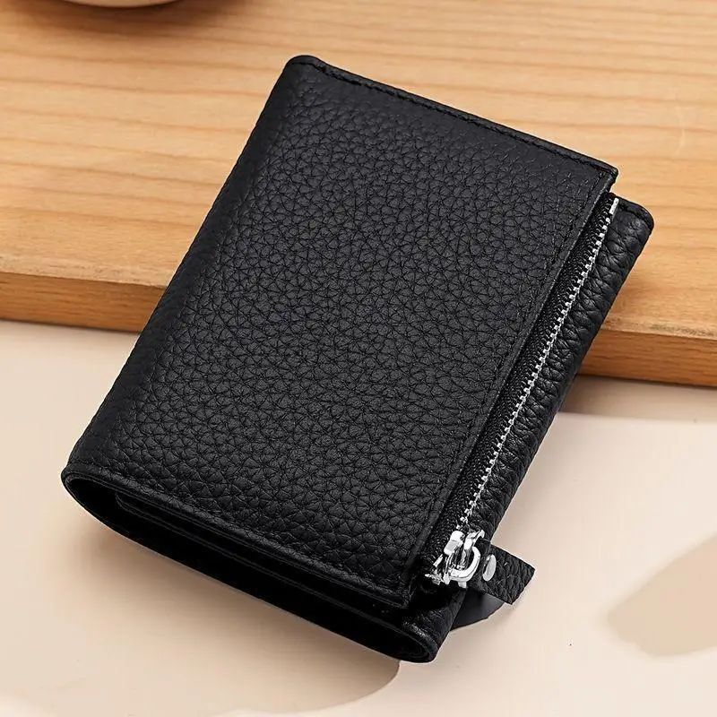 Damen Dreifach-Geldbörse RFID-Blockierung Diebstahlsichere Brieftasche PU-Leder Mehrere Kartenfächer Reißverschluss-Münzfach – Detail 2