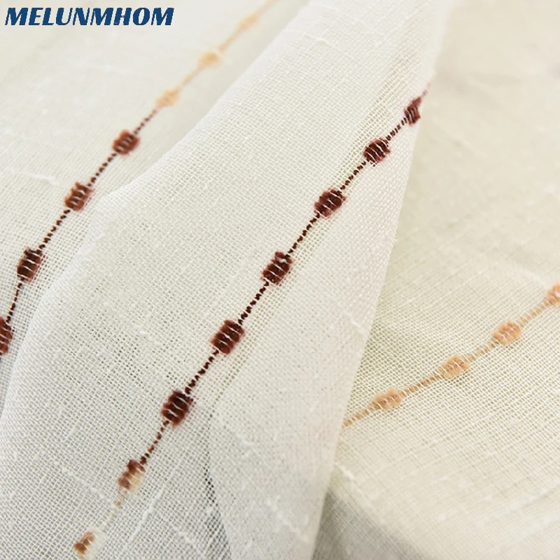 Vertical Stripe Window Screen White Curtains for Bedroom Linen Tulle Sheer Curtains for Living Room Door Drape Yarn for Kitchen