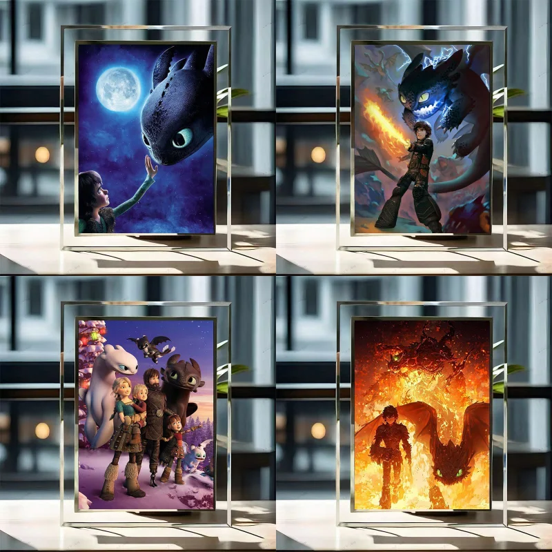 

How to Train Your Dragon Toothless Light Fury Crystal Photo Frame Cool Cartoon Print Creative Home Living Room Desktop Ornament